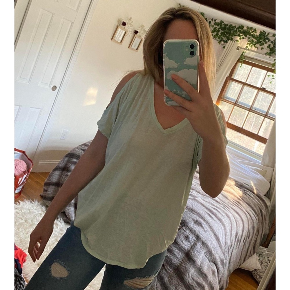 Light Blue Express Open Shoulder T-Shirt